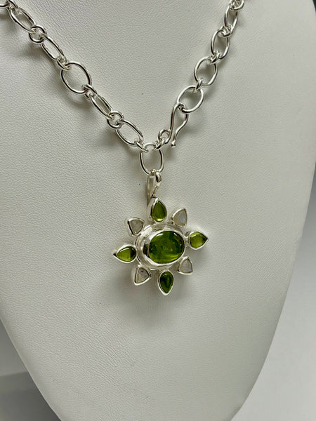 Peridot and Moonstone Necklace with Handmade Sterling Silver Chain NM309N