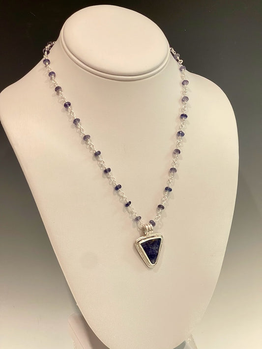 Sodalite and Iolite Necklace with Handmade Sterling Silver Chain  NM313N