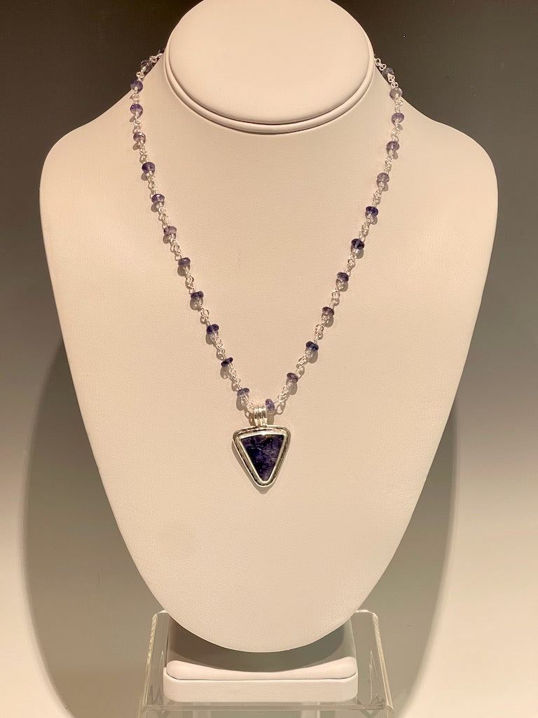 Sodalite and Iolite Necklace with Handmade Sterling Silver Chain  NM313N