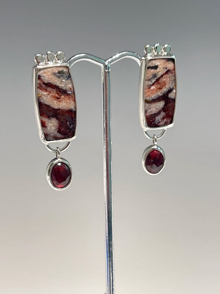 Indian Basket Jasper and Garnet Earrings NM321E