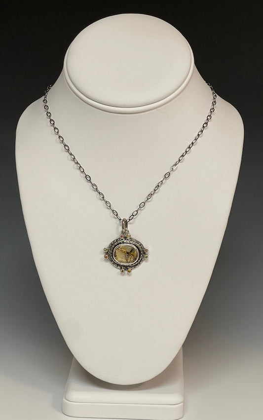 DENDERITIC AGATE AND YELLOW SAPPHIRE NECKLACE - NM422N