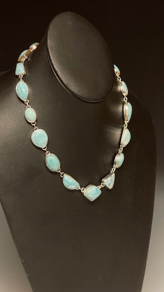 LARIMAR HOLLOW FORM STERLING SILVER NECKLACE  NM437N
