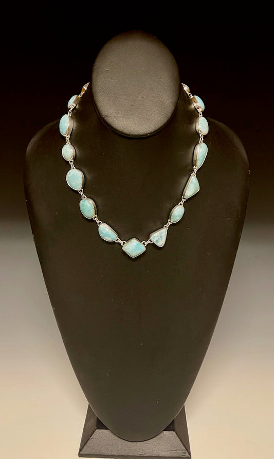 LARIMAR HOLLOW FORM STERLING SILVER NECKLACE  NM437N