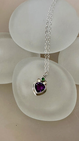 AMETHYST AND CHROM DIOPSIDE Necklace with Sterling Silver Chain - NM444N