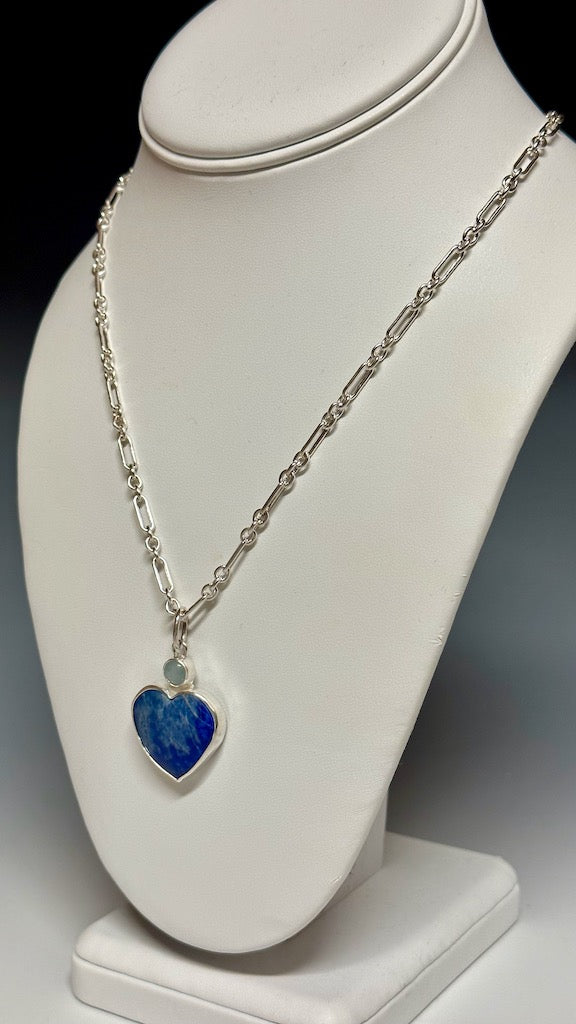 LAPIS AND AQUAMARINE STERLING SILVER Necklace with Sterling Silver Chain - NM462N