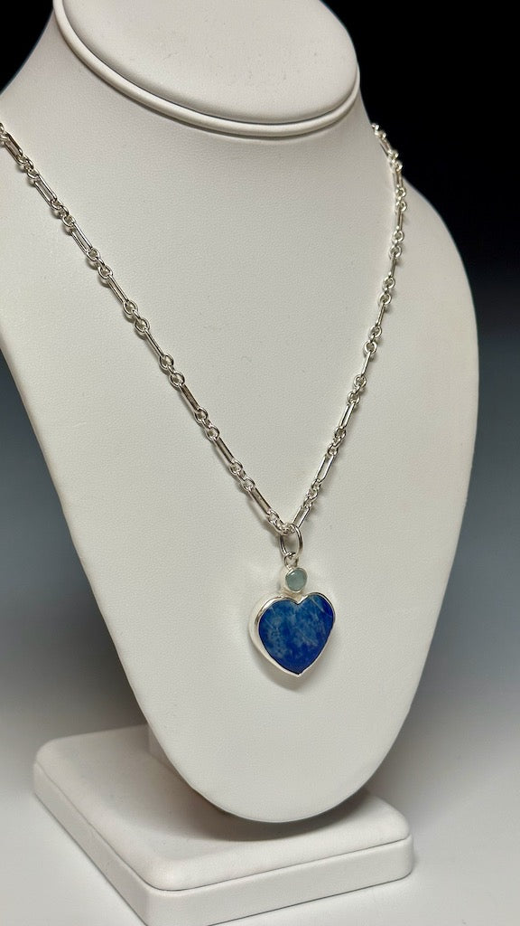 LAPIS AND AQUAMARINE STERLING SILVER Necklace with Sterling Silver Chain - NM462N