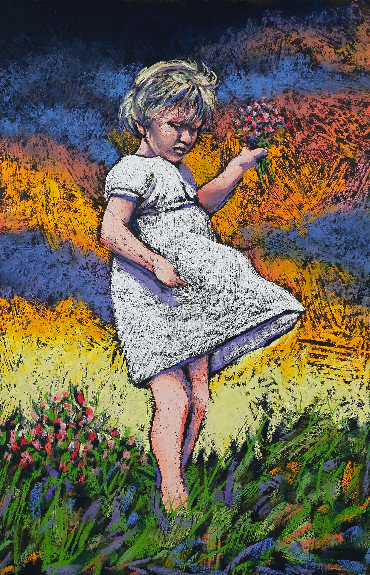 "PICKING FLOWERS" Original Pastel