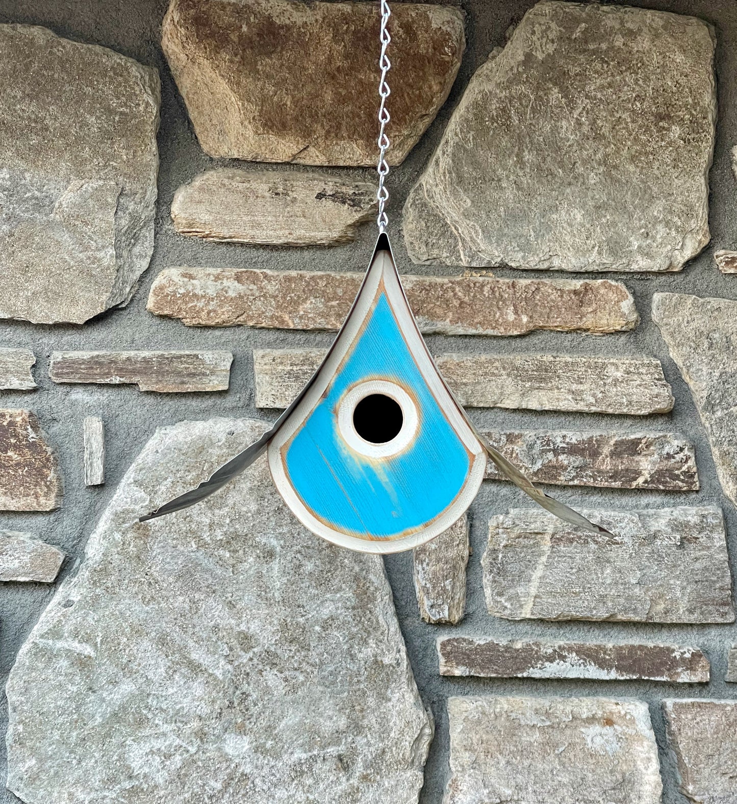 “Raindrop” Birdhouse with Bright Blue Distressed Finish LC22.9