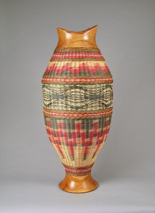 "ROSE ILLUSION” Mixed Media Basket with Hand Turned Cherry Wood Base and Lip