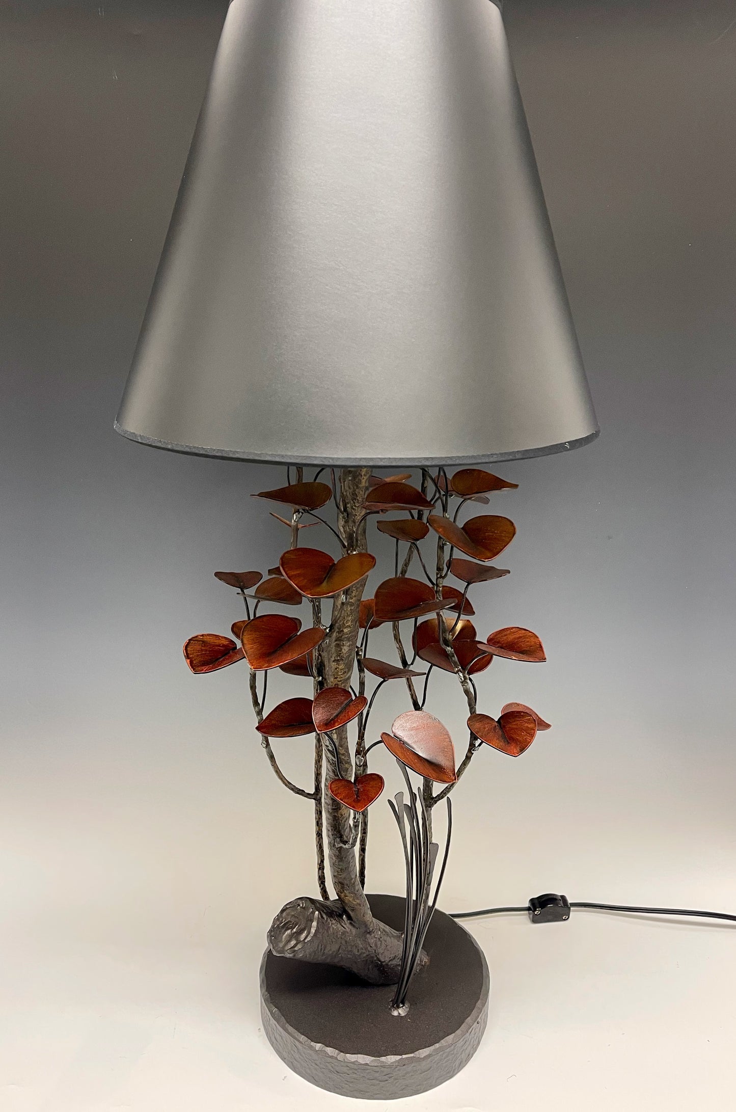 Deep Red Morning Glory Lamp Table Lamp with Black Shade