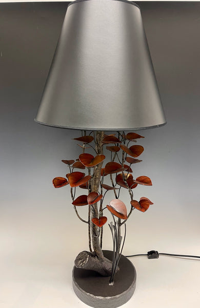 Deep Red Morning Glory Lamp Table Lamp with Black Shade