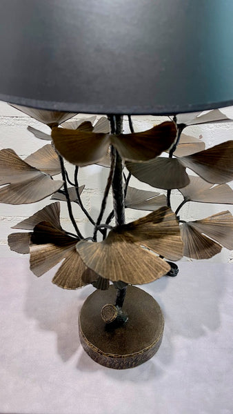 Bronze Handmade Gingko Table Lamp with Black Shade