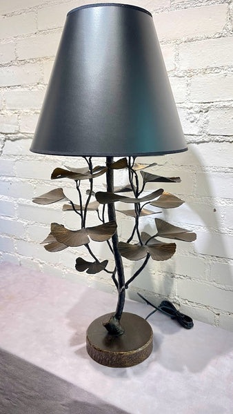 Bronze Handmade Gingko Table Lamp with Black Shade