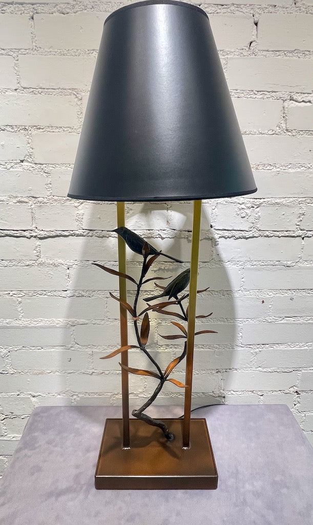 SMALL LEAF AND WREN HAND FORGED LAMP