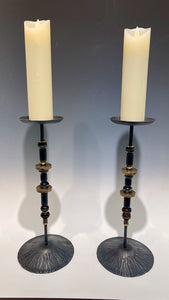 PAIR OF HAND FORGED CANDLE STICKS WITH AFRICAN BEADS SJCS2