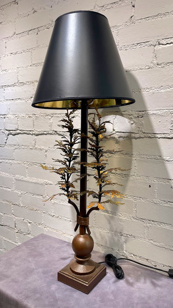 Varigated Cedar Lamp Table Lamp with Black Shade