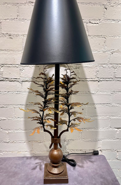 Varigated Cedar Lamp Table Lamp with Black Shade