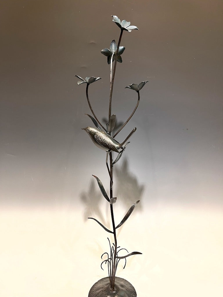 "FIELD STUDY V" Black Metal Wren Sculpture" Hand Forged Metal Sculpture