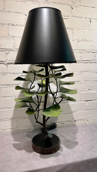 Green Handmade Gingko Table Lamp with Black Shade