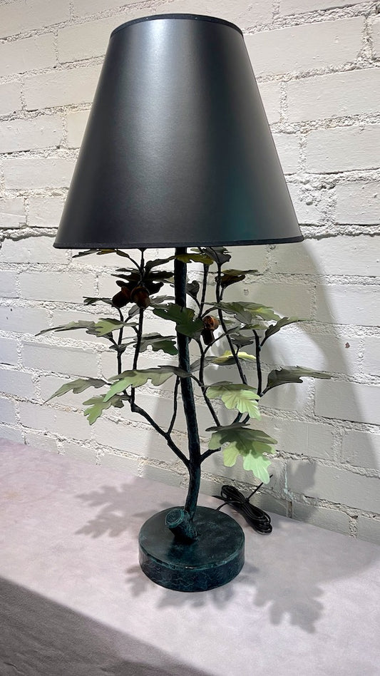 Oak and Acorn Table Lamp with Black Shade