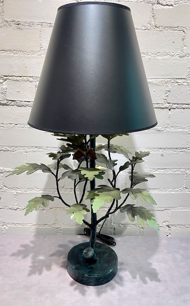 Oak and Acorn Table Lamp with Black Shade