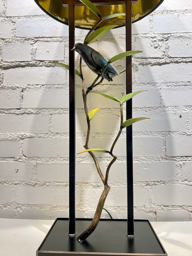 WREN AND BAMBOO LEAF Table Lamp with Black Shade
