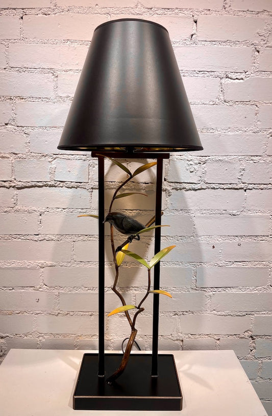 WREN AND BAMBOO LEAF Table Lamp with Black Shade