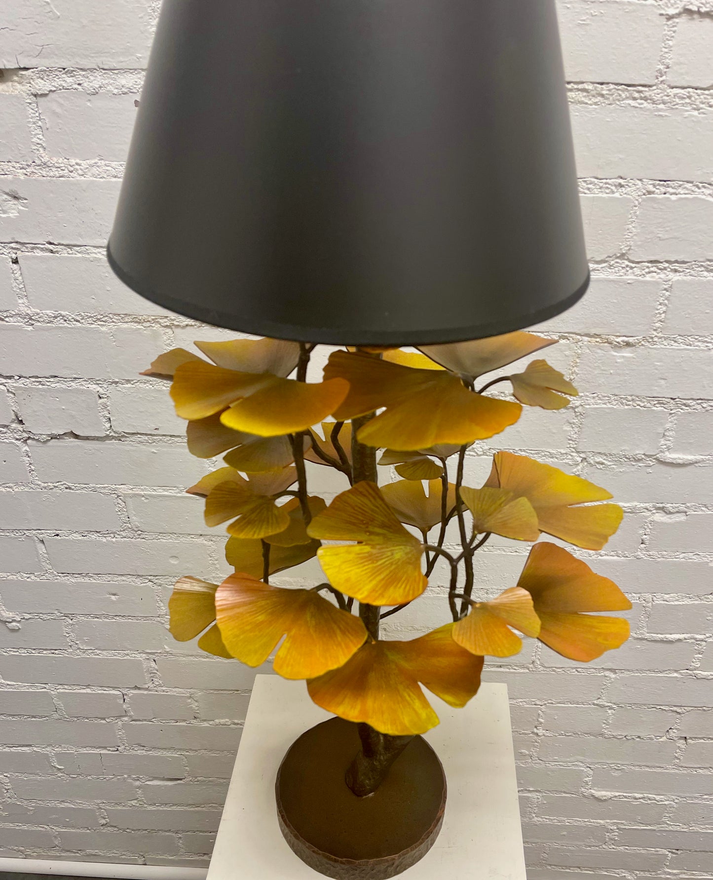 Red and Orange Ginkgo Lamp Table Lamp with Black Shade