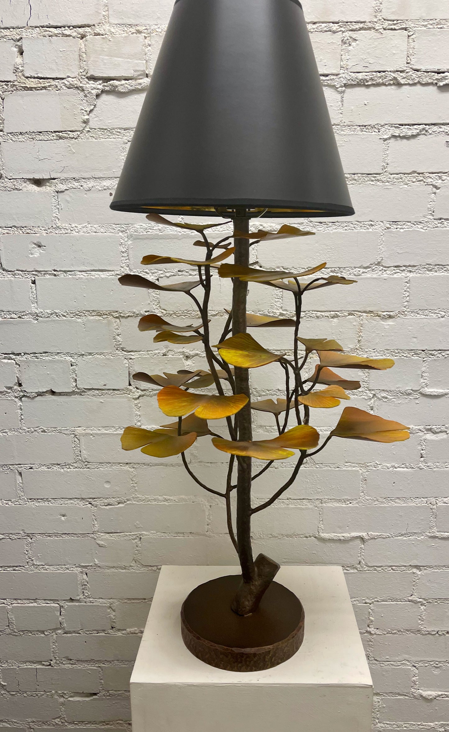 Red and Orange Ginkgo Lamp Table Lamp with Black Shade