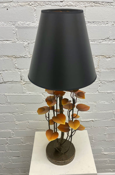 Red/Yellow Morning Glory Lamp Table Lamp with Black Shade