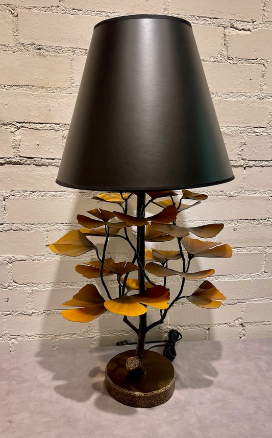 Golden Yellow Handmade Gingko Table Lamp with Black Shade
