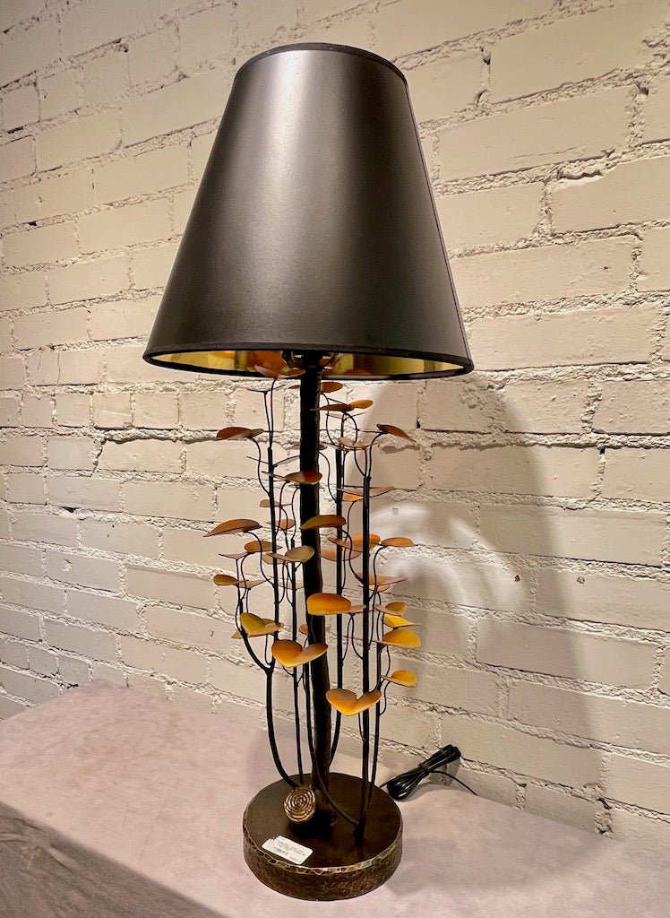 Orange Yellow Morning Glory Lamp Table Lamp with Black Shade