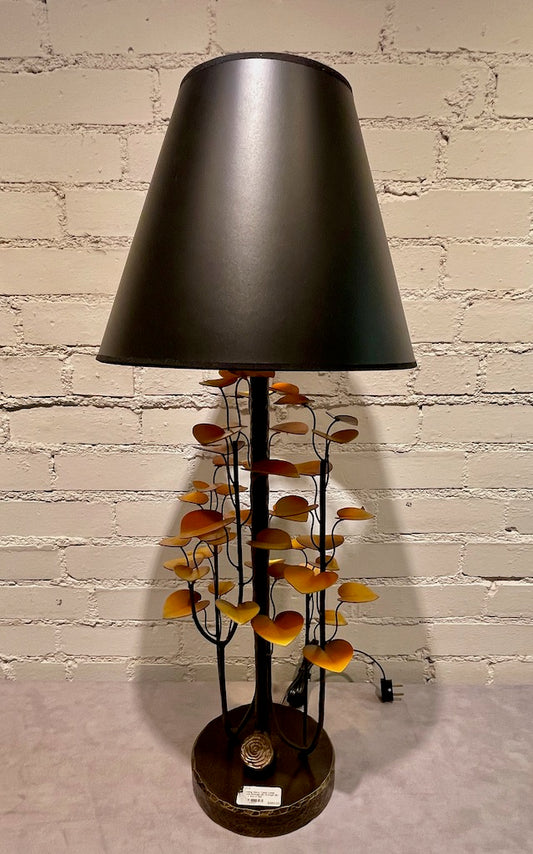 Orange Yellow Morning Glory Lamp Table Lamp with Black Shade