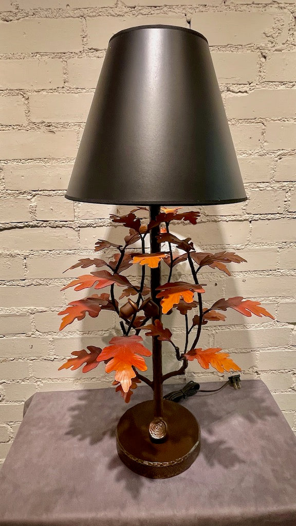 Red Oak Lamp Table Lamp with Black Shade