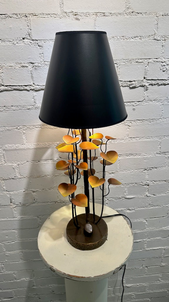 RED/ORANGE MORNING GLORY LAMP WITH Black Shade