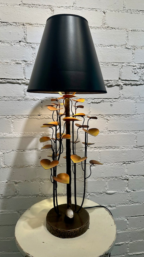 RED/ORANGE MORNING GLORY LAMP WITH Black Shade