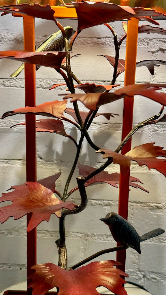 RED SYCAMORE LAMP WITH WRENS and Black Shade