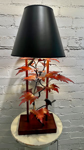 RED SYCAMORE LAMP WITH WRENS and Black Shade