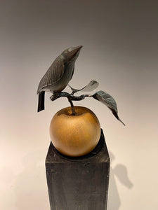 "Small Gold Apple and Wren" Hand Forged Metal Sculpture