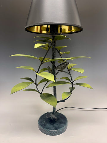 Laurel with Wrens Table Lamp with Black Shade