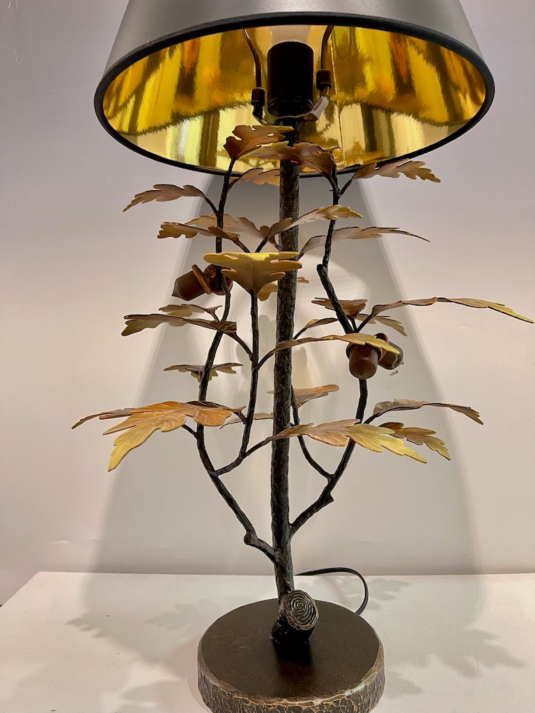 Yellow Oak and Acorn Table Lamp with Black Shade