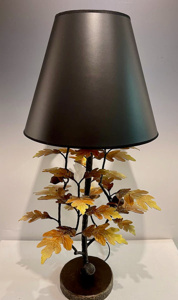Yellow Oak and Acorn Table Lamp with Black Shade