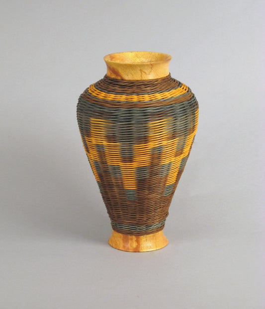 "Sinewave with Spalted Maple” Mixed Media Basket with Hand Turned Wood Base and Top
