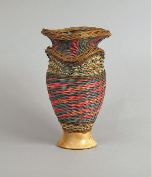 Rose Collar and Spalted Maple” Mixed Media Basket with Hand Turned Wood Base