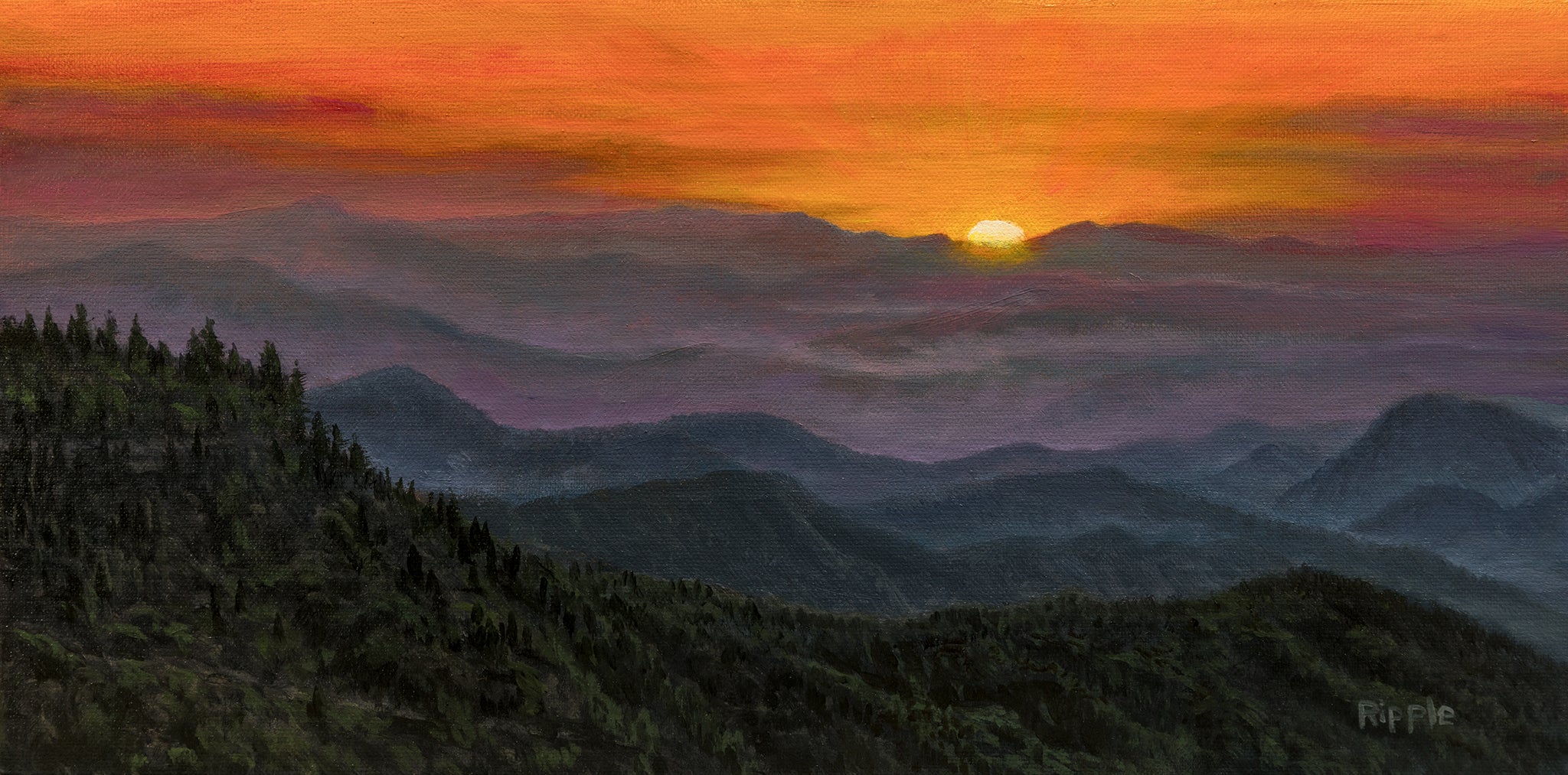 "Sunset near Waterrock Knob" Original Framed Oil Painting
