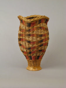 "Triple Spiral"Mixed Media Basket with Hand Turned Spalted Maple Wood Base