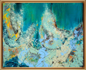 "Splash” Framed Oil and Cold Wax on Cradled Panel